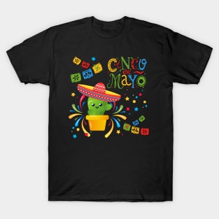 Cinco De Mayo Fun colorful celebration fifth may Mexican style cactus in Sombrero T-Shirt